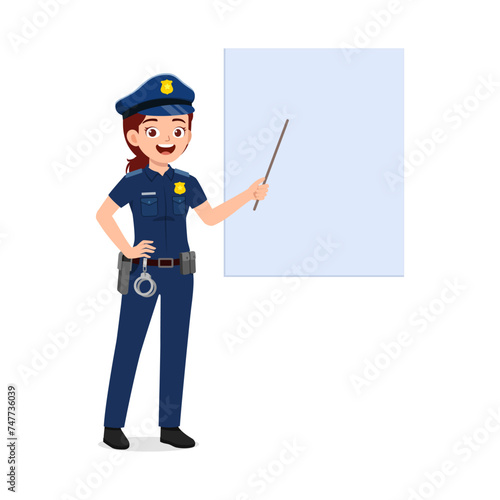 police woman standing and doing presentation
