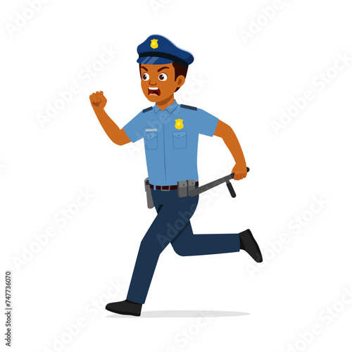 police man running holding baton