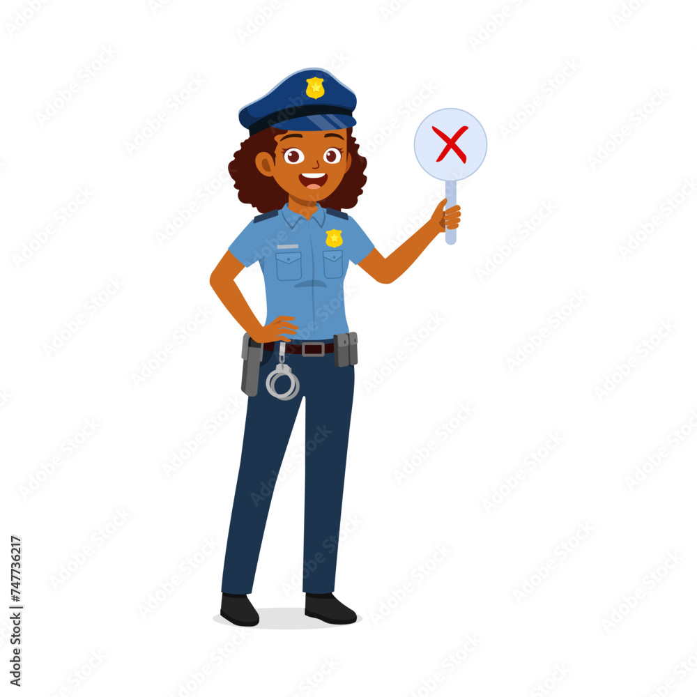 police woman holding cross sign board