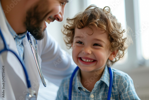 doctor with little boy kid smiling bokeh style background
