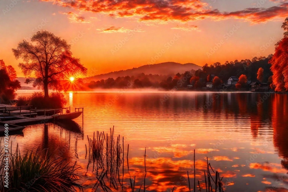 Fototapeta premium sunset over the river