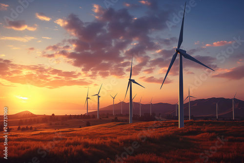 An ecologically clean renewable energy source for producing electricity at sunset AI Generation