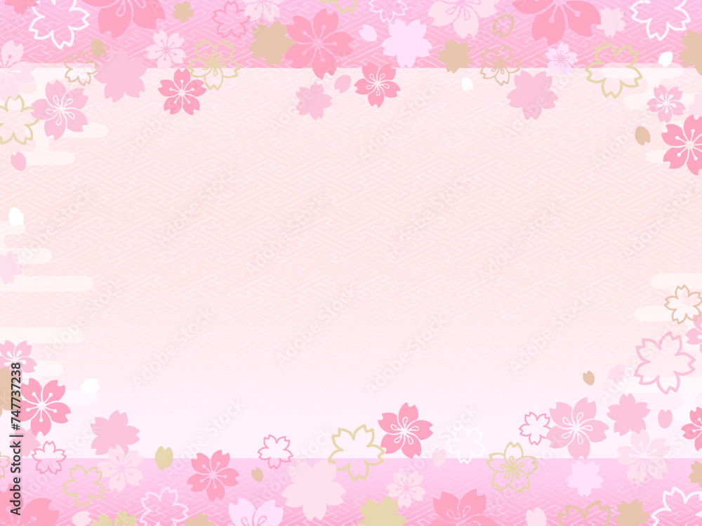 和風の桜の壁紙①ピンク横