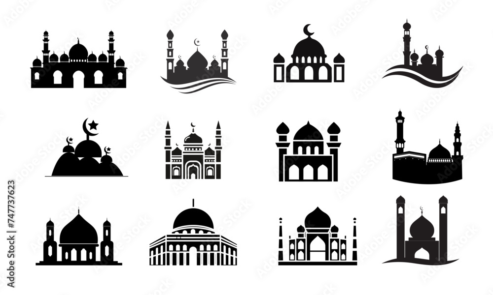 Islamic mosque icon, Religion, Islamic, Mosque, Prayer, Muslim mosque, islam icons set button, vector, sign, symbol, logo, illustration, editable stroke, flat design style isolated on white