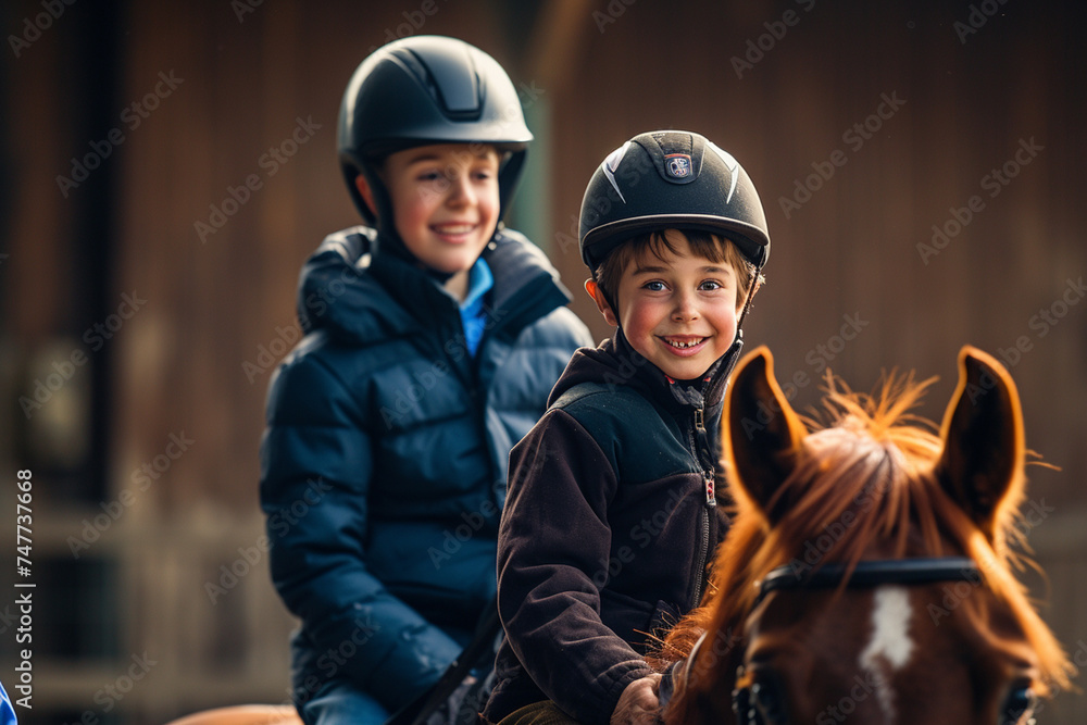 two young boys riding horse bokeh style background two young boys riding horse bokeh style background