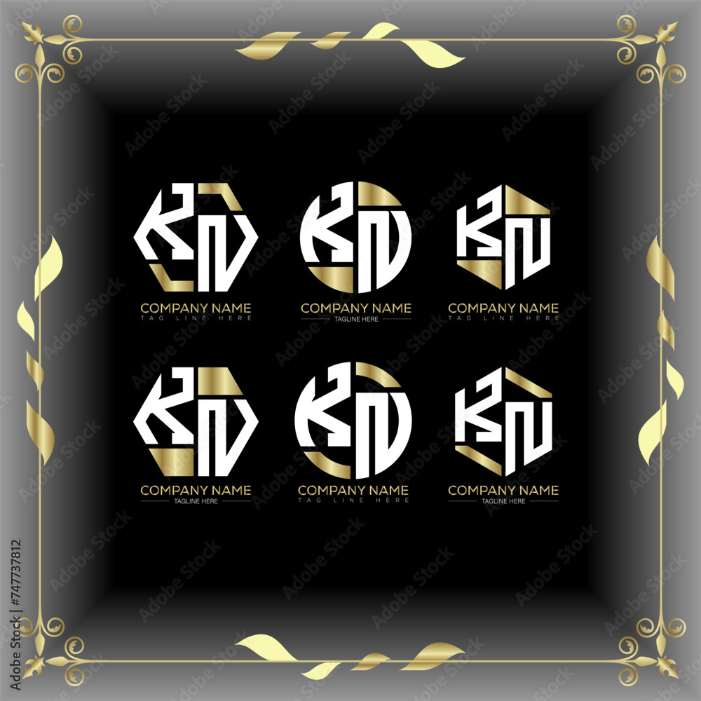 KN letter luxury logo set design.KN monogram polygonal and circle shape ...