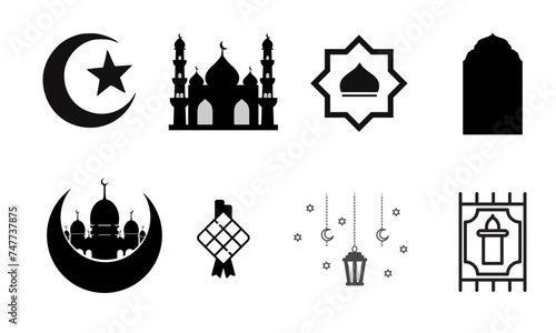 ramadan arabic islamic celebration icon set vector illustration silhouette style icon