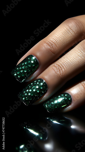 Stunning Emerald Acrylic Nails Embellished with Rhinestones: A Luxurious Beauty Fashion Statement