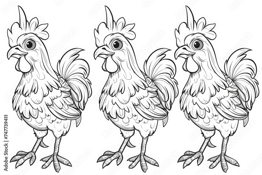 Fototapeta premium Black and white illustration for coloring animals, rooster.