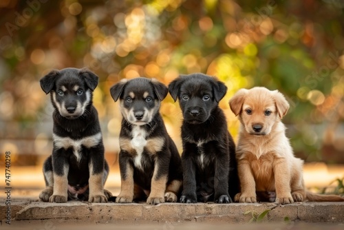 Group of Puppies Sitting Next to Each Other. Generative AI
