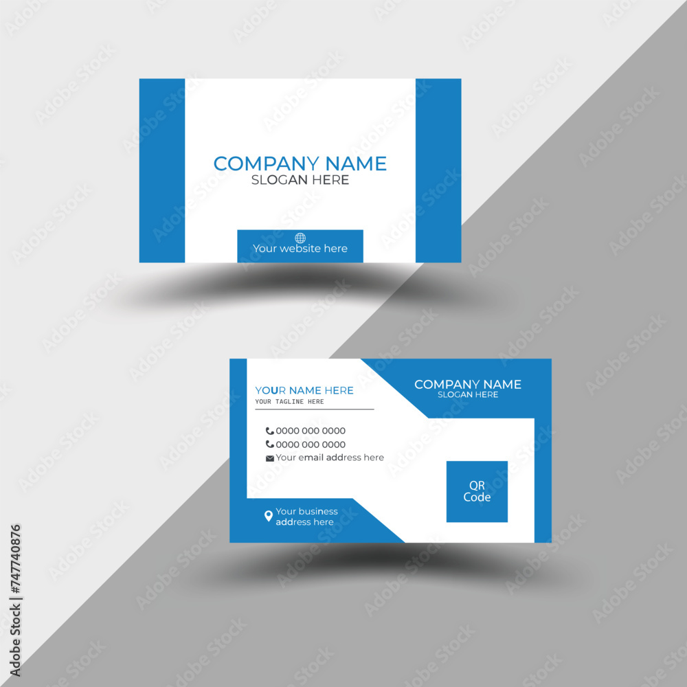 Double-sided Company Modern creative Blue Horizontal and vertical layout. Vector illustration Business card template,