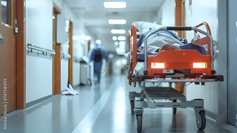 A patient being wheeled into an emergency room on a gurney
