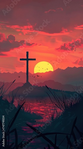 calvary sunset background for good friday he is risen