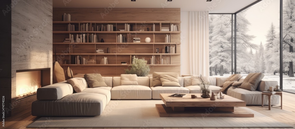 A modern living room showcasing a variety of furniture pieces such as a sofa, coffee table, and armchair. A large window allows natural light to fill the room, creating a bright and airy atmosphere. A modern living room showcasing a variety of furniture pieces such as a sofa, coffee table, and armchair. A large window allows natural light to fill the room, creating a bright and airy atmosphere.