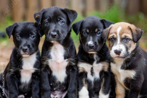 Group of Puppies Sitting Next to Each Other. Generative AI © Lukasz Czajkowski