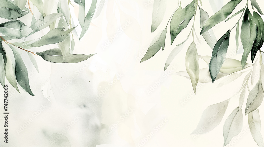 Elegant eucalyptus branches on a soft, watercolor background, suitable for wedding invitations, greeting cards, or botanical themes - obrazy, fototapety, plakaty 