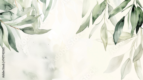 Elegant eucalyptus branches on a soft, watercolor background, suitable for wedding invitations, greeting cards, or botanical themes