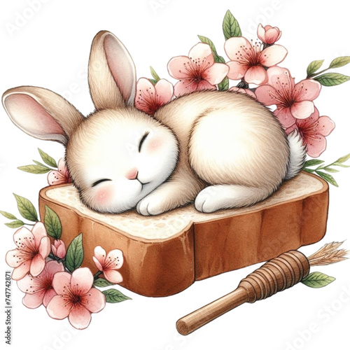rabbit cute little sleeping on bread