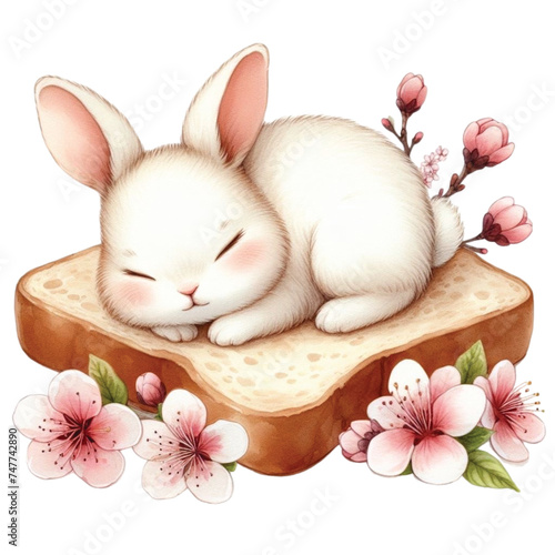 rabbit cute little sleeping on bread