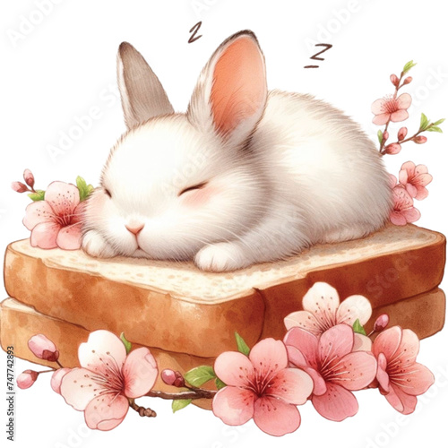 rabbit cute little sleeping on bread