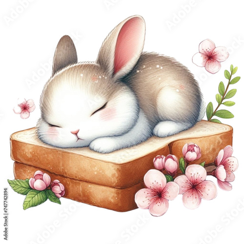 rabbit cute little sleeping on bread