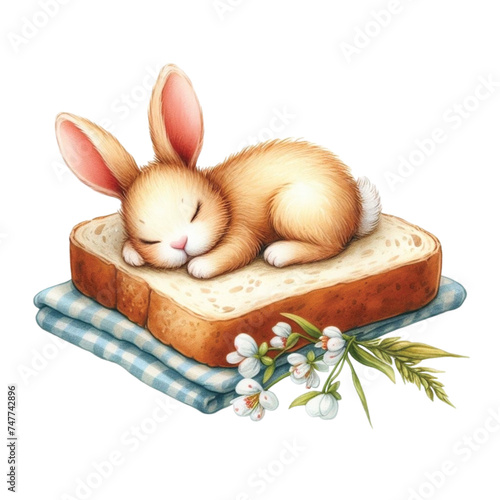 rabbit cute little sleeping on bread