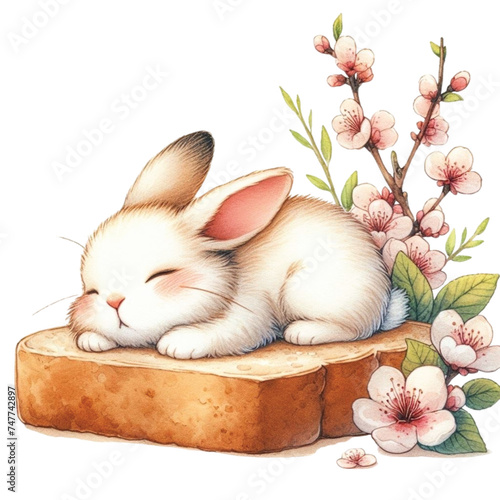 rabbit cute little sleeping on bread