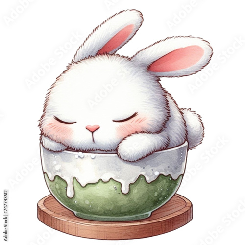 rabbit cute little sleeping on bingsu