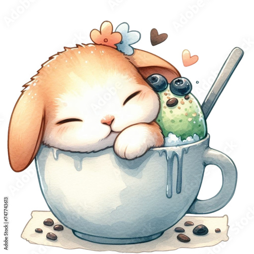 rabbit cute little sleeping on bingsu