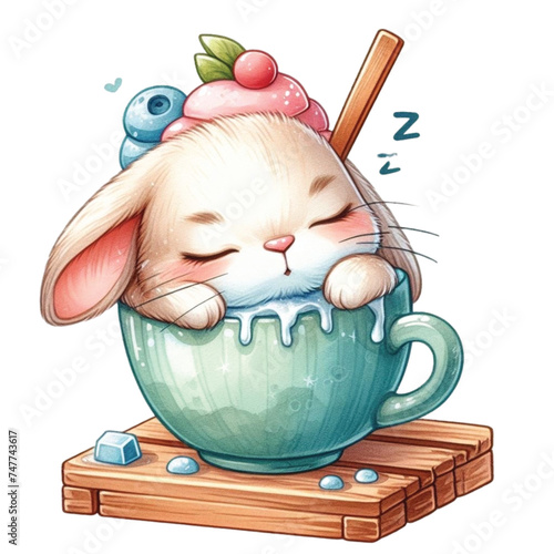 rabbit cute little sleeping on bingsu