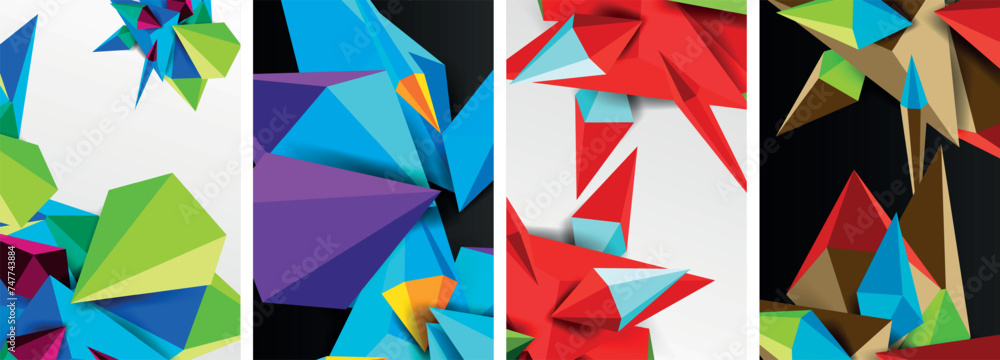 Mosaic triangles poster geometric abstract background set Mosaic triangles poster geometric abstract background set