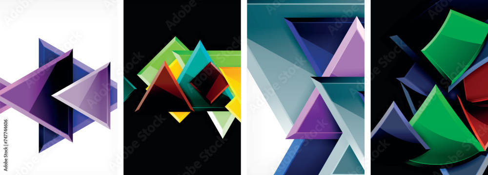 Glossy triangles geometric poster set for wallpaper, business card, cover, poster, banner, brochure, header, website Glossy triangles geometric poster set for wallpaper, business card, cover, poster, banner, brochure, header, website