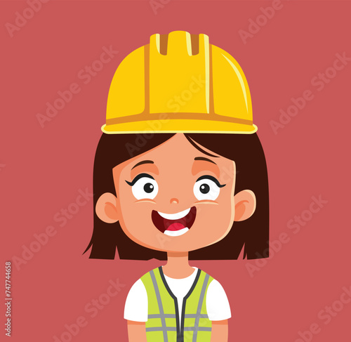 Little Girl Dreaming of Becoming an Engineer Vector Cartoon Character. Child preparing for a profession outside gender stereotypes 