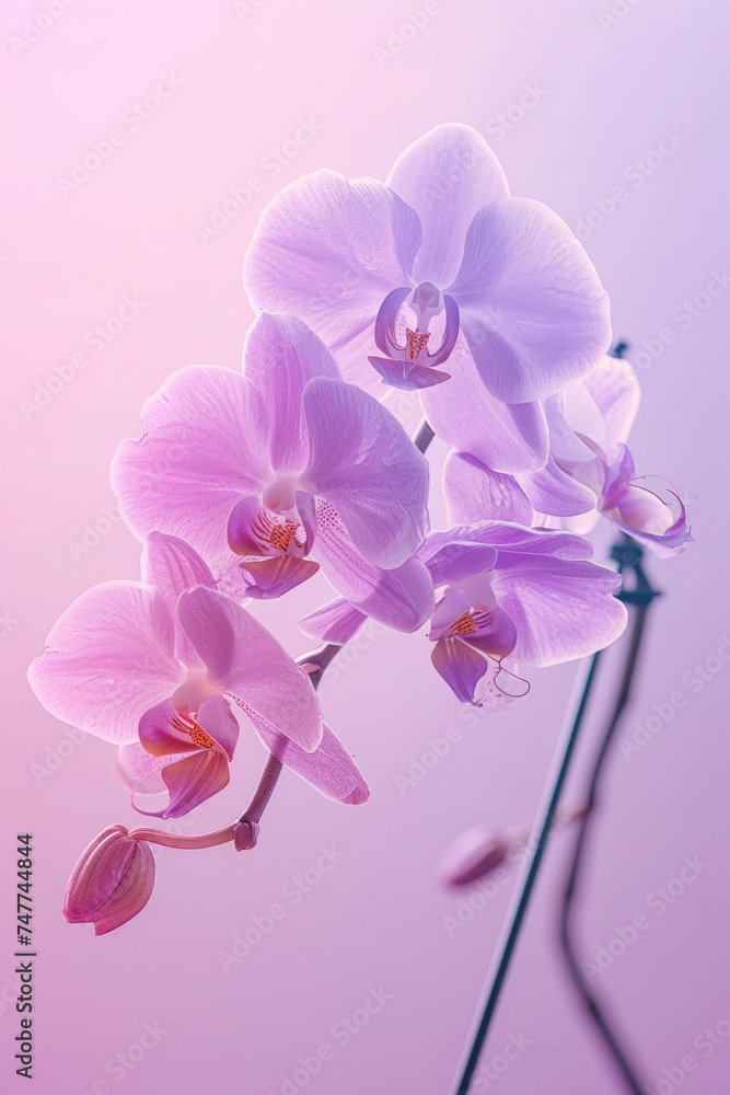 Fototapeta premium Purple Orchid flower soft elegant vertical background, card template