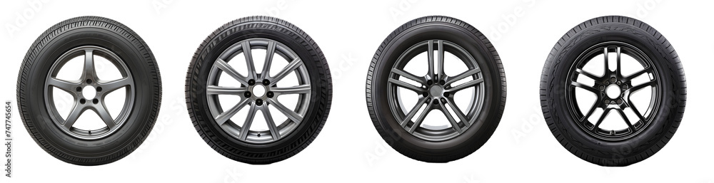 car wheels isolated on a transparent PNG background, white background , Generative Ai