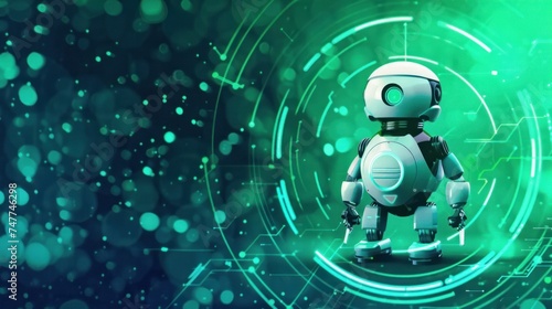 a robot in blue green circular technology