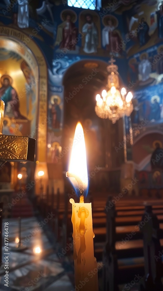 The candle flame in orthodox church, close up The candle flame in orthodox church, close up
