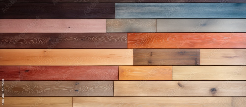 This image showcases a wooden wall adorned with new planks of oak parquet in various shades, creating a striking visual contrast. The different colors of the wood add depth and texture to the wall, This image showcases a wooden wall adorned with new planks of oak parquet in various shades, creating a striking visual contrast. The different colors of the wood add depth and texture to the wall,
