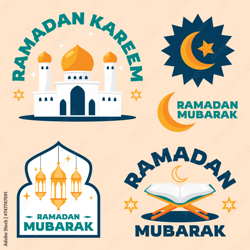 Set of Ramadan Kareem Vector Illustration