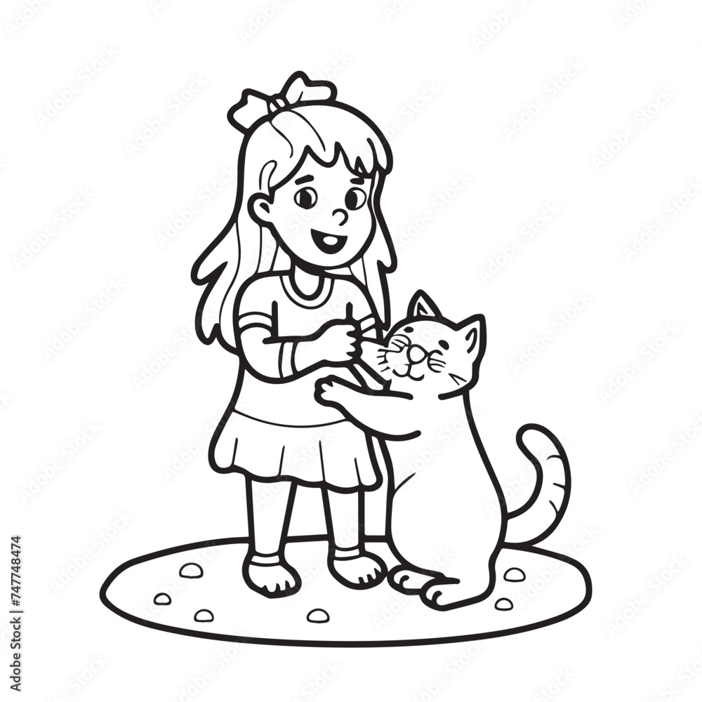 Coloring Page Outline Of a Cute Little Girl and Cat Coloring Page Outline Of a Cute Little Girl and Cat