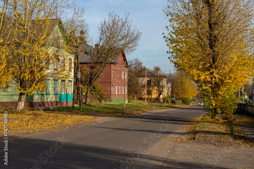 Old wooden houses on the outskirts of the city, suburb