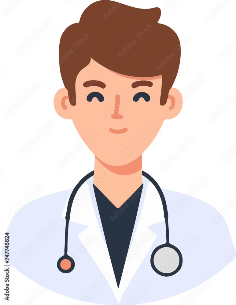male doctor with stethoscope, flat vector illustration