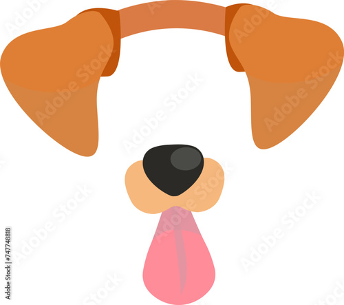 cute and funny face or mask of a dog, video chat application effect. Colorful vector illustration