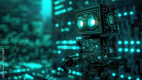 square robot with dark technology background