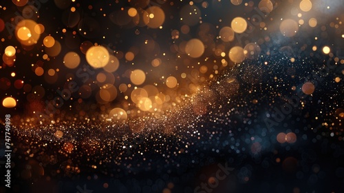 Golden particles and sprinkles. shiny golden lights wallpaper background