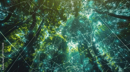 smart forest background with blue green color technology