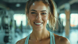 portrait of a happy woman doing exercise in a gym