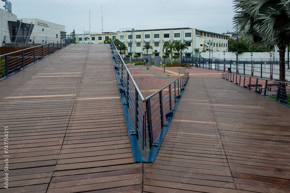 Fototapeta premium Cityscape from Malecón 2000, the boardwalk overlooking the Guayas River in Guayaquil, Ecuador's largest city and economic capital.