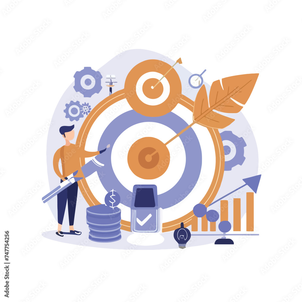 Obraz premium 2d vector illustration colorful business , Achieving the goal among many goals with the best proposal and the best results 