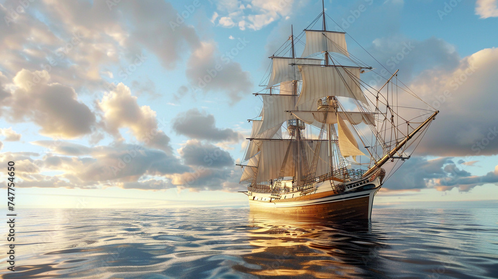 sailing ship in the sea, old wooden ship sailing ship in the sea, old wooden ship